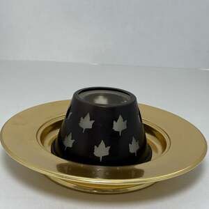 Vintage Black and Gold Floral Lacquer Tea Bowl Stand